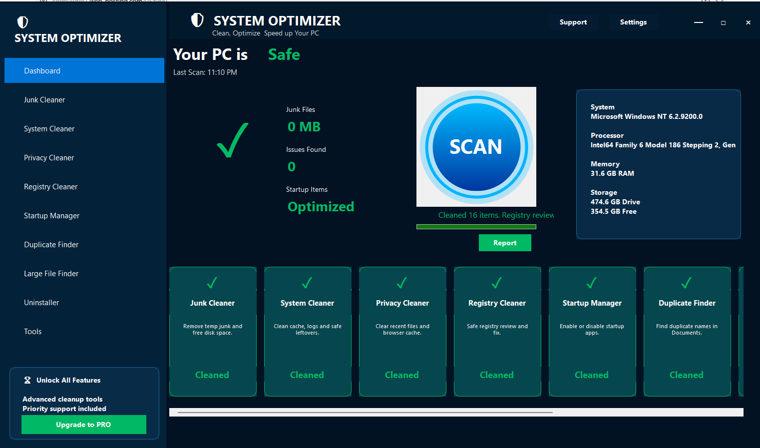 System Optimizer Pro dashboard screenshot